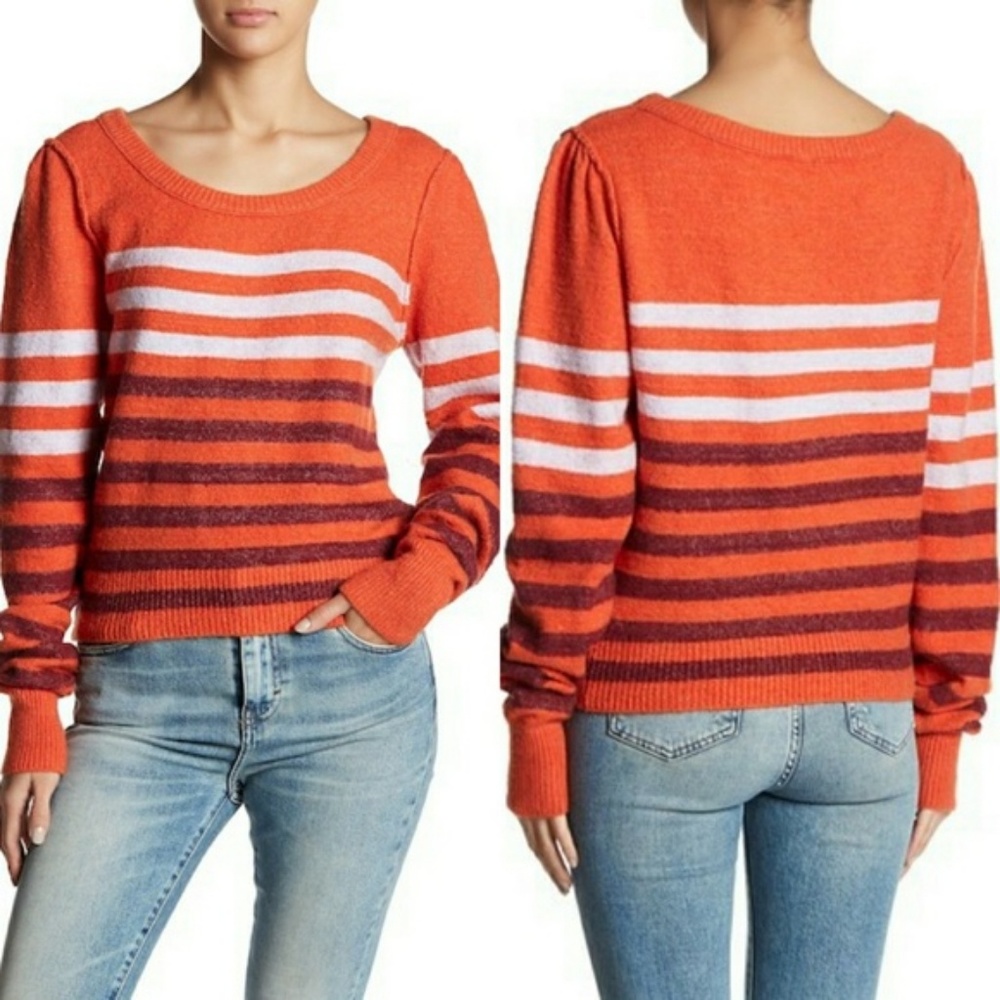 Free People Orange Striped Pullover | Medium